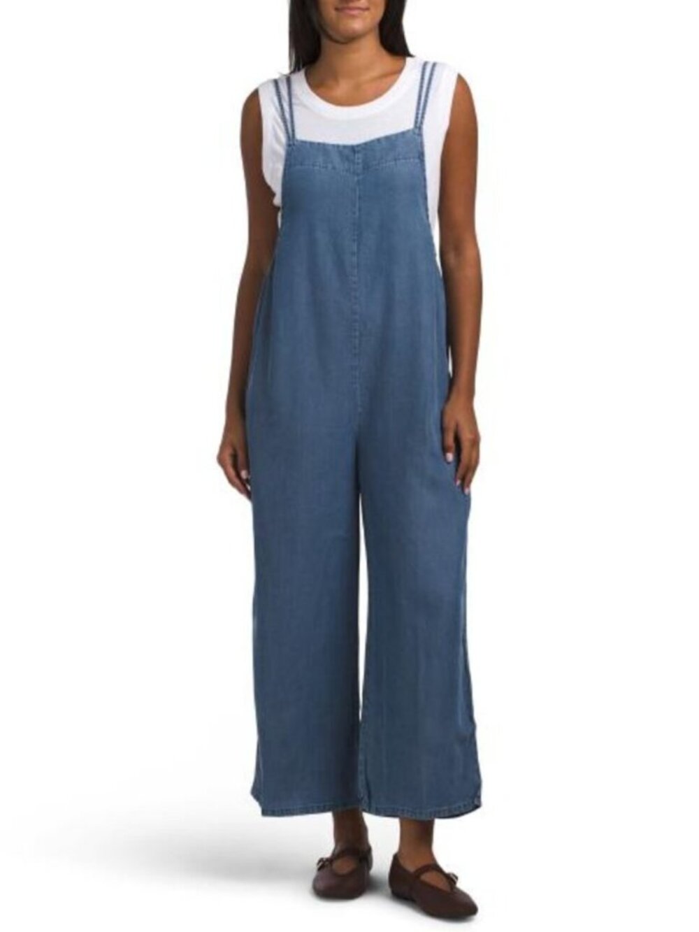 HUNTER & BROWN Square Neck Denim Tencel Jumpsuit